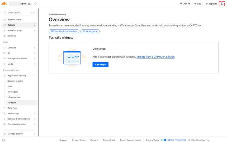 アカウントを作成するとした後は「Cloudflare Turnstile」の概要ページが表示されます。
